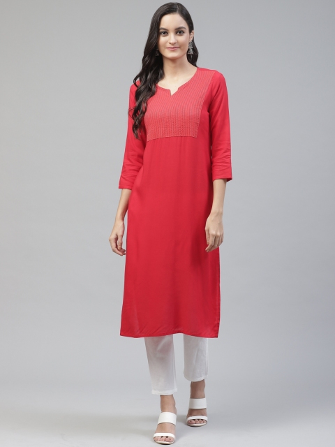 

Fabriko Women Red & White Yoke Design Kurta with Trousers
