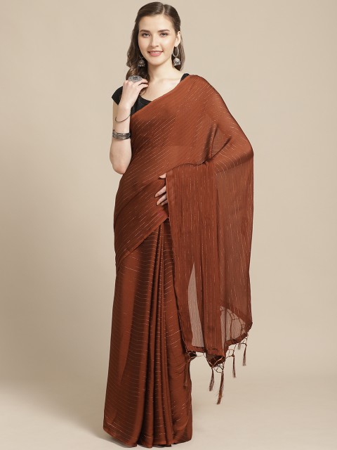 

Nanda Silk Mills Brown Striped Pure Chiffon Saree