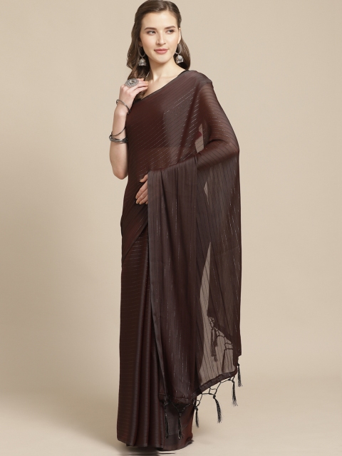 

Nanda Silk Mills Coffee Brown Striped Pure Chiffon Saree