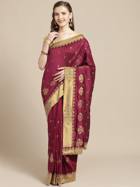 

Nanda Silk Mills Magenta & Golden Embroidered Saree