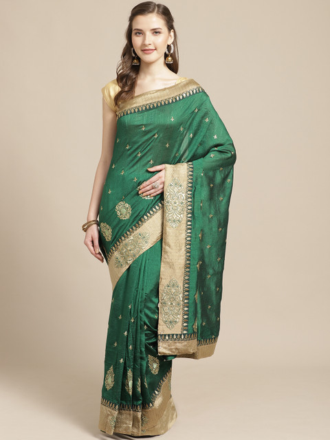 

Nanda Silk Mills Green & Golden Embroidered Saree