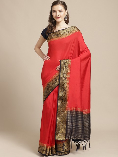 

Nanda Silk Mills Red & Navy Blue Solid Mysore Silk Saree