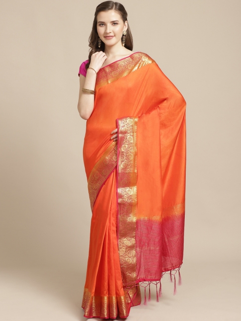 

Nanda Silk Mills Orange & Magenta Solid Mysore Silk Saree