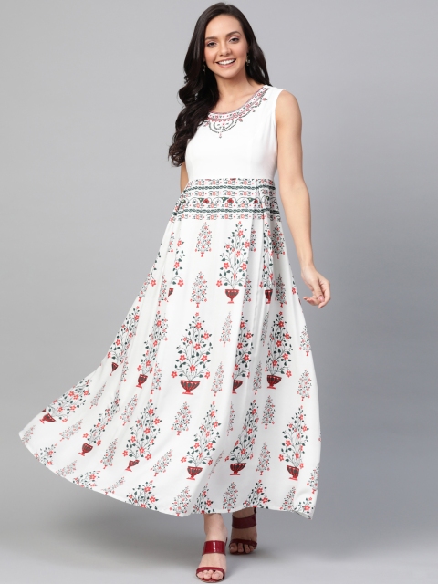 

HERE&NOW Women White & Red Printed Maxi Dress