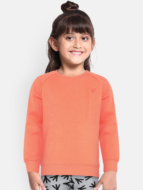 

Allen Solly Junior Girls Peach-Coloured Solid Sweatshirt