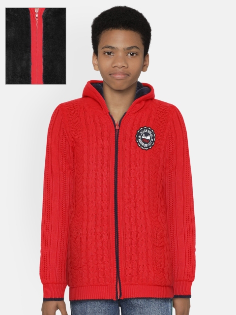 

Allen Solly Junior Boys Red Self Design Front-Open Sweater