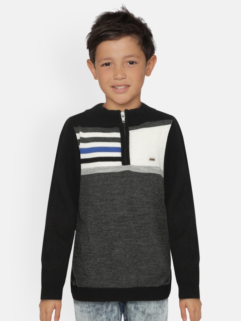 

Allen Solly Junior Boys Grey & Navy Blue Colourblocked Pullover Sweater