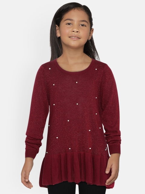 

Allen Solly Junior Girls Maroon Self Design Pullover Sweater