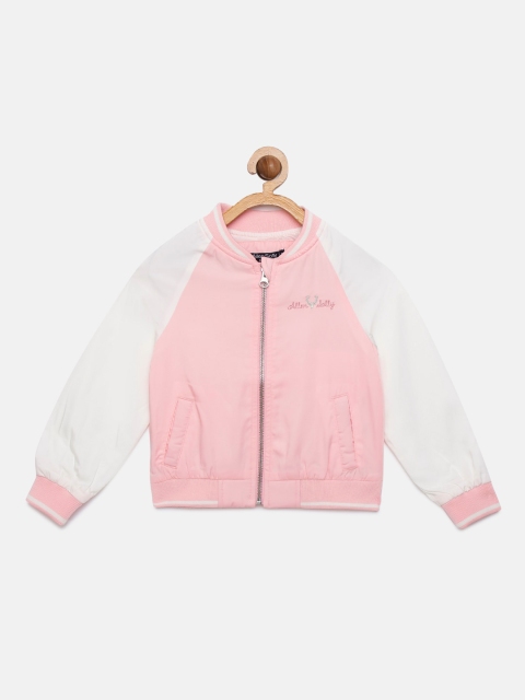 

Allen Solly Junior Girls Pink & White Solid Bomber