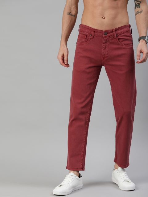 

HERE&NOW Men Rust Red Ankle Slim Fit Mid-Rise Clean Look Stretchable Jeans