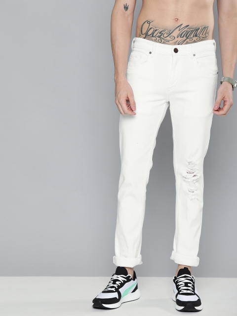 

HERE&NOW Men White Slim Fit Mid-Rise Mildly Distressed Stretchable Jeans