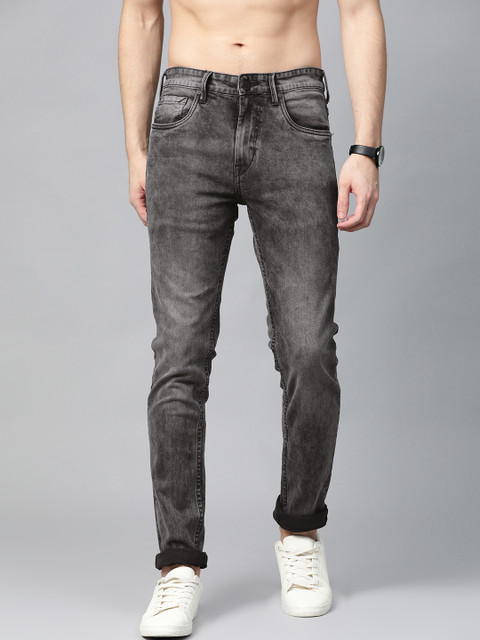 

HERE&NOW Men Charcoal Grey Slim Fit Mid-Rise Clean Look Stretchable Jeans