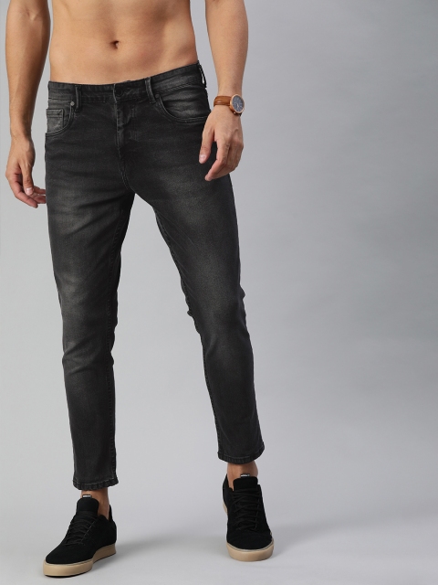 

HERE&NOW Men Black Slim Tapered Fit Mid-Rise Clean Look Stretchable Cropped Jeans