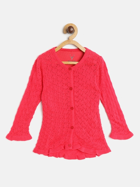 

Allen Solly Junior Girls Coral Red Open Knit Cardigan