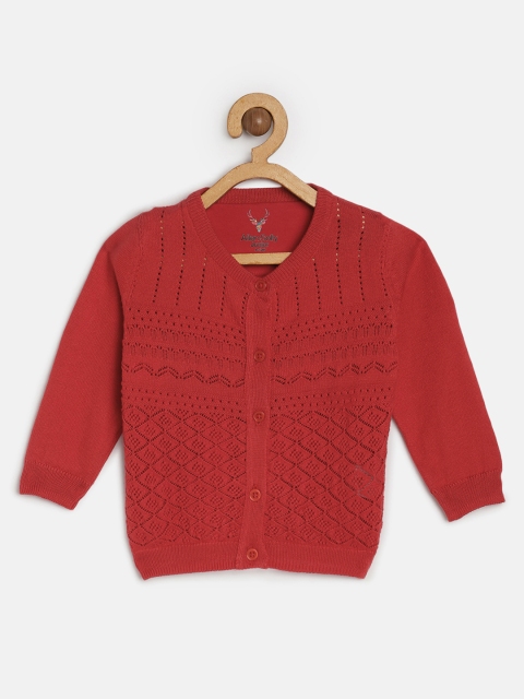 

Allen Solly Junior Infant Girls Red Self Design Cardigan Sweater