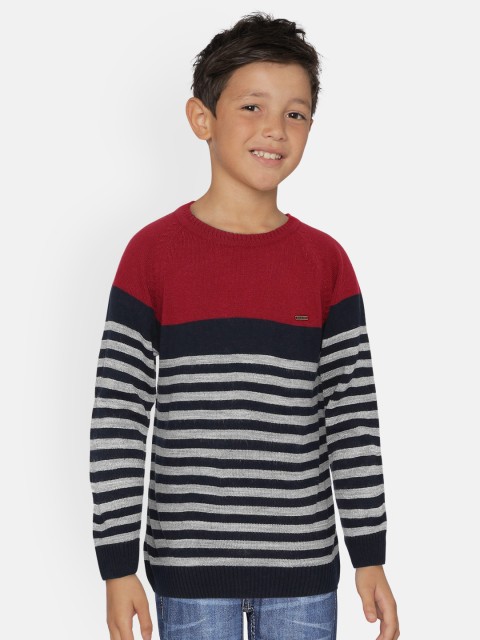 

Allen Solly Junior Boys Navy Blue & Grey Striped Pullover Sweater