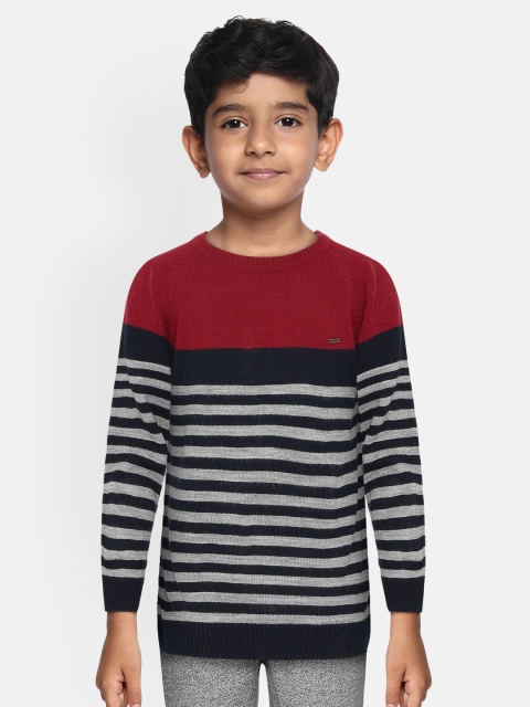 

Allen Solly Junior Boys Navy Blue & Grey Striped Pullover Sweater