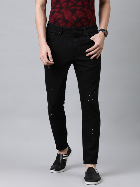 

HERE&NOW Men Black Slim Tapered Fit Mid-Rise Clean Look Stretchable Printed Jeans