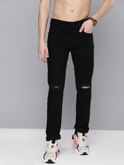 

HERE&NOW Men Black Skinny Fit Mid-Rise Slash Knee Stretchable Jeans