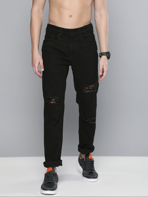 

HERE&NOW Men Black Slim Fit Mid-Rise Mildly Distressed Stretchable Jeans