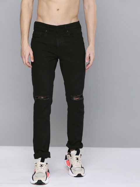 

HERE&NOW Men Black Skinny Fit Mid-Rise Slash Knee Stretchable Jeans