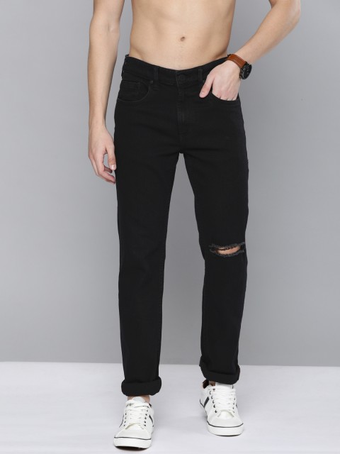 

HERE&NOW Men Black Slim Fit Mid-Rise Slash Knee Stretchable Jeans