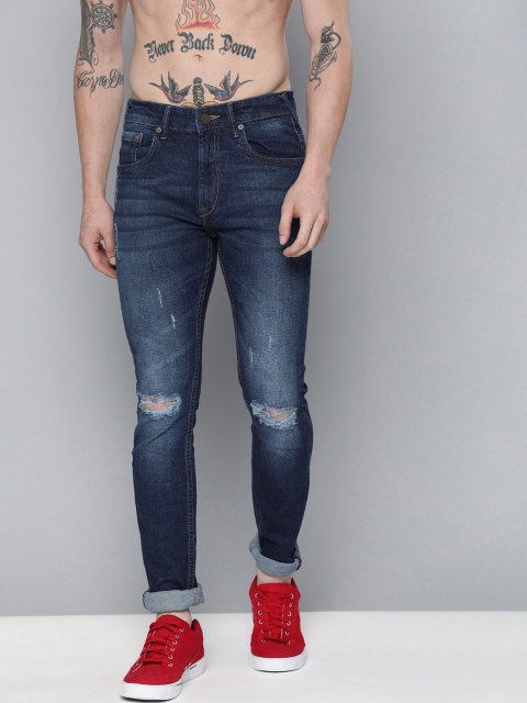 

HERE&NOW Men Blue Skinny Fit Mildly Distressed Light Fade Stretchable Jeans