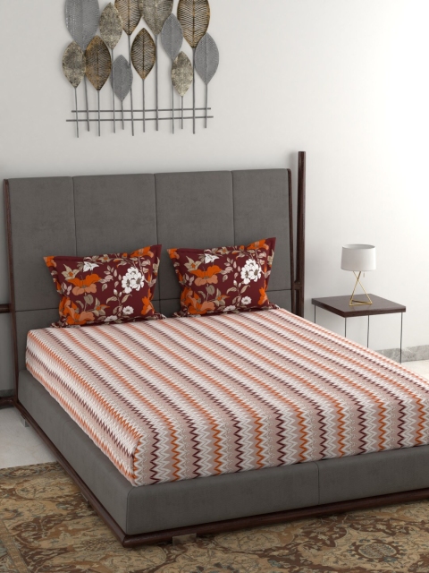 

Trident Brown & White Geometric 120 TC Cotton 1 Queen Bedsheet with 2 Pillow Covers