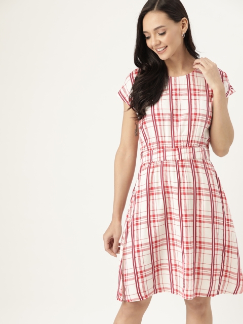 

DressBerry Women White Eco Responsible Viscose Checked A-Line Dress