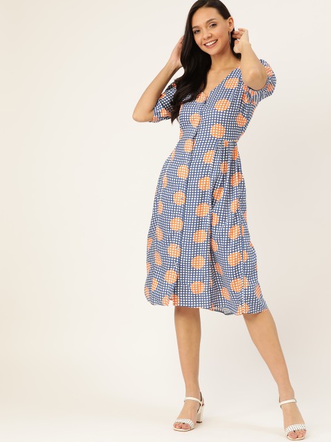 

DressBerry Women Blue & White Checked Sustainable A-Line Dress