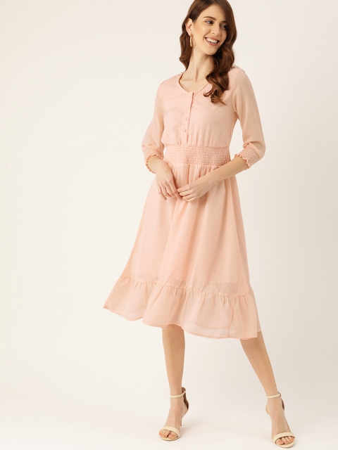 

DressBerry Women Peach-Coloured Self-Checked A-Line Dress