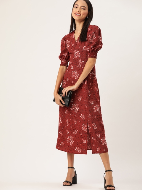 

DressBerry Women Red Printed A-Line Dress