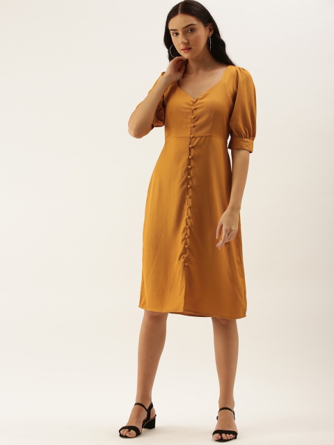 

DressBerry Mustard Yellow Button Detailed A-Line Dress