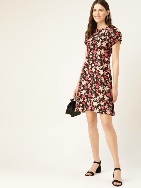 

DressBerry Women Black & Pink Floral Print A-line Dress