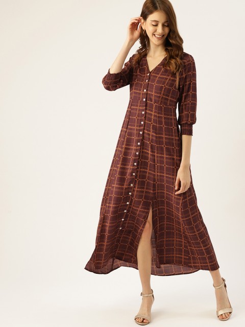 

DressBerry Women Brown & Yellow Printed Maxi Dress