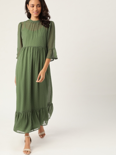 

DressBerry Women Green Self Design Maxi Dress With Inner Slip