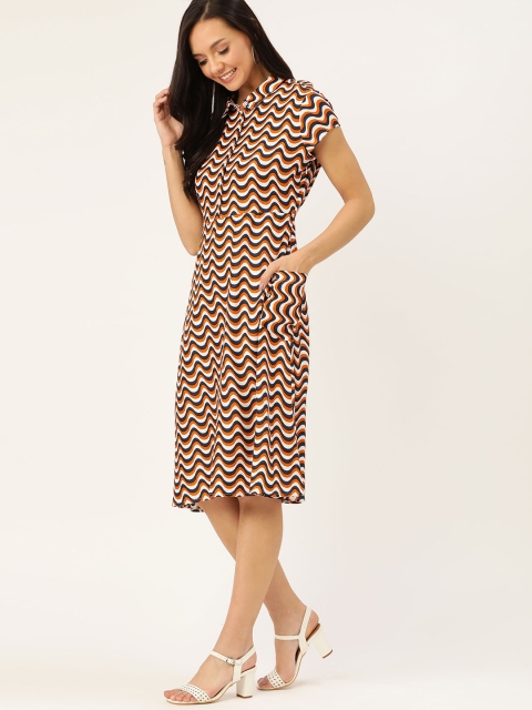 

DressBerry Women Off-White & Brown Printed A-Line Dress