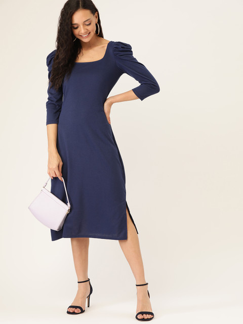 

DressBerry Women Navy Blue Solid A-Line Dress
