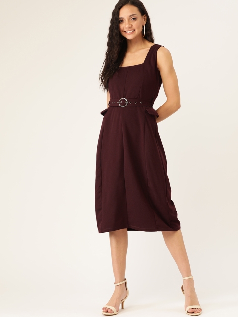 

DressBerry Women Burgundy Solid Sheath Dress
