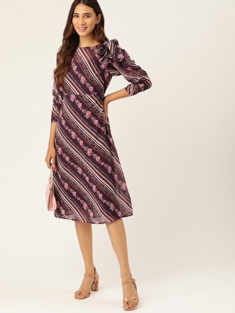 

DressBerry Women Purple & Pink Floral Print A-Line Dress