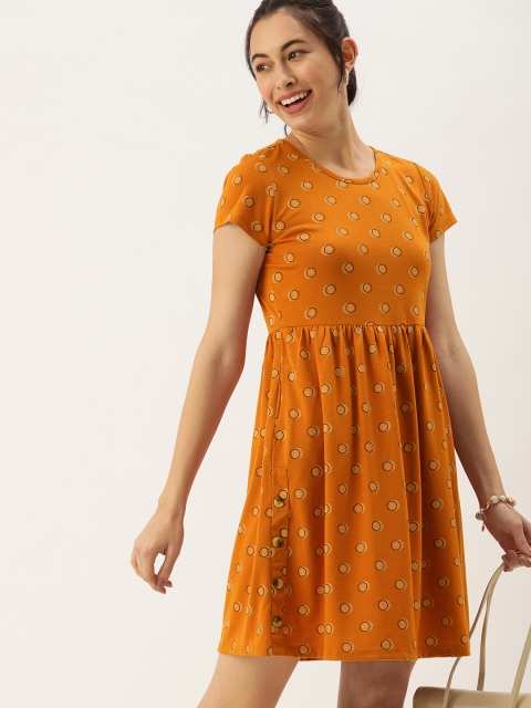 

DressBerry Women Mustard Printed Empire Dress
