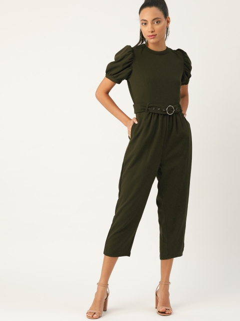 

DressBerry Women Olive Green Solid Cropped Basic Jumpsuit