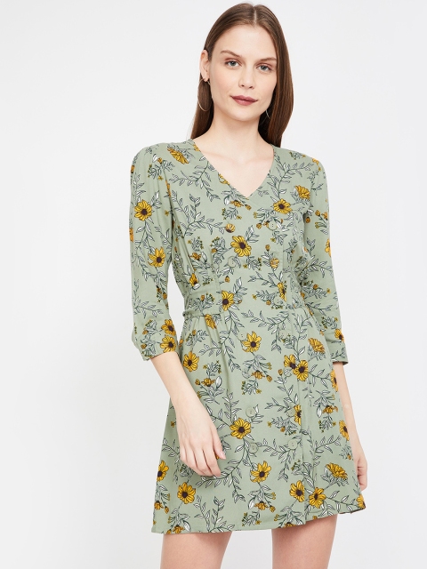

Ginger by Lifestyle Women Green Floral Printed Fit and Flare Dress