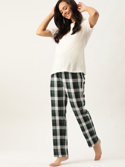 

DressBerry Women Black & Green Checked Regular Fit Lounge Pants, White