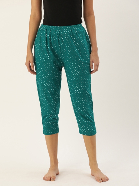 

DressBerry Women Green & White Polka Dots Printed Cropped Lounge Pants
