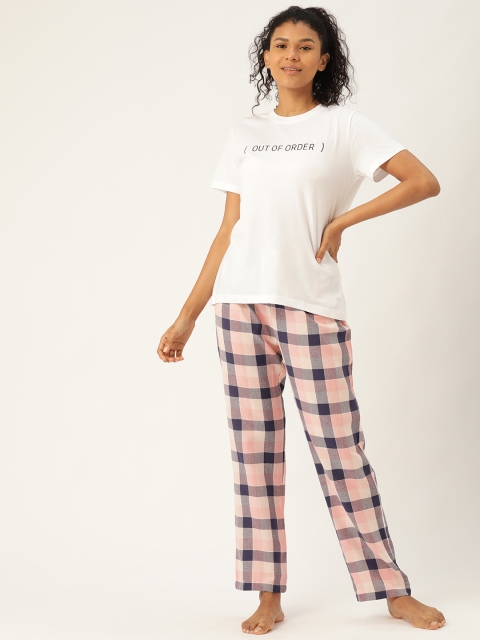 

DressBerry Women Pink & Navy Blue Checked Regular Fit Lounge Pants