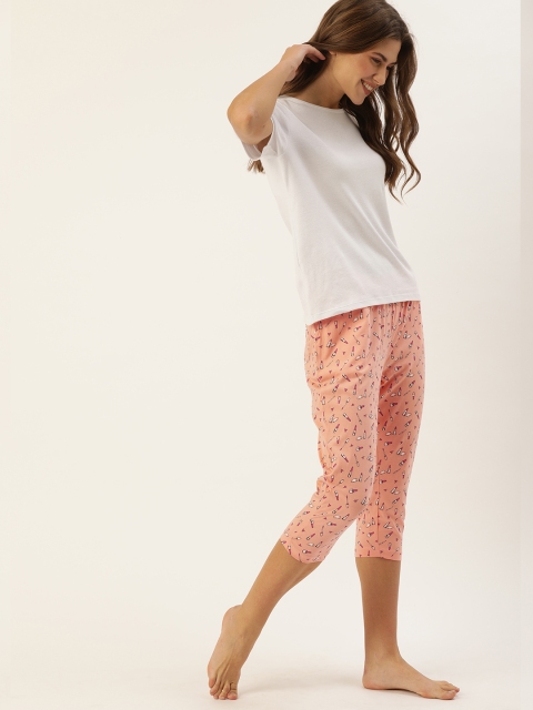 

DressBerry Women Peach-Coloured & White Conversational Printed Cropped Lounge Pants