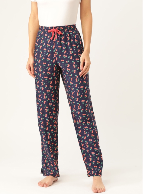 

DressBerry Women Navy & Coral Red Printed Lounge Pants, Navy blue