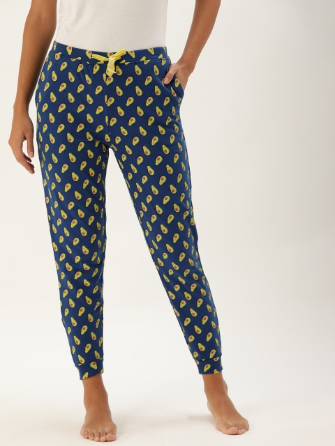 

DressBerry Woman's Navy Blue and Green Printed Lounge Pants
