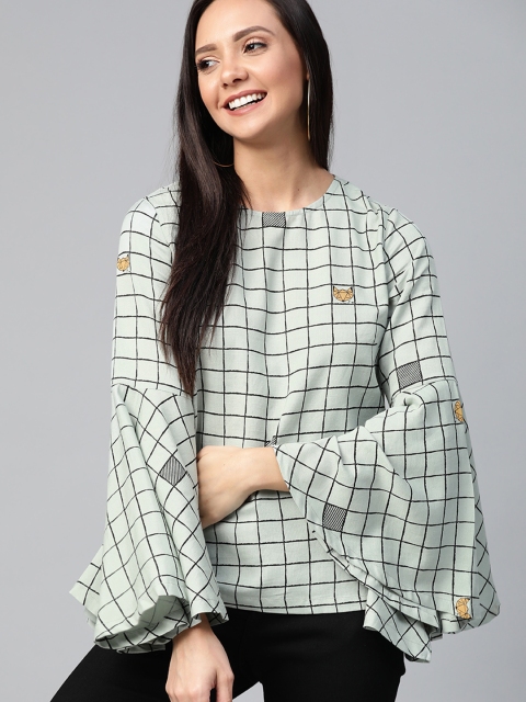

HERE&NOW Women Sea Green & Black Checked Top